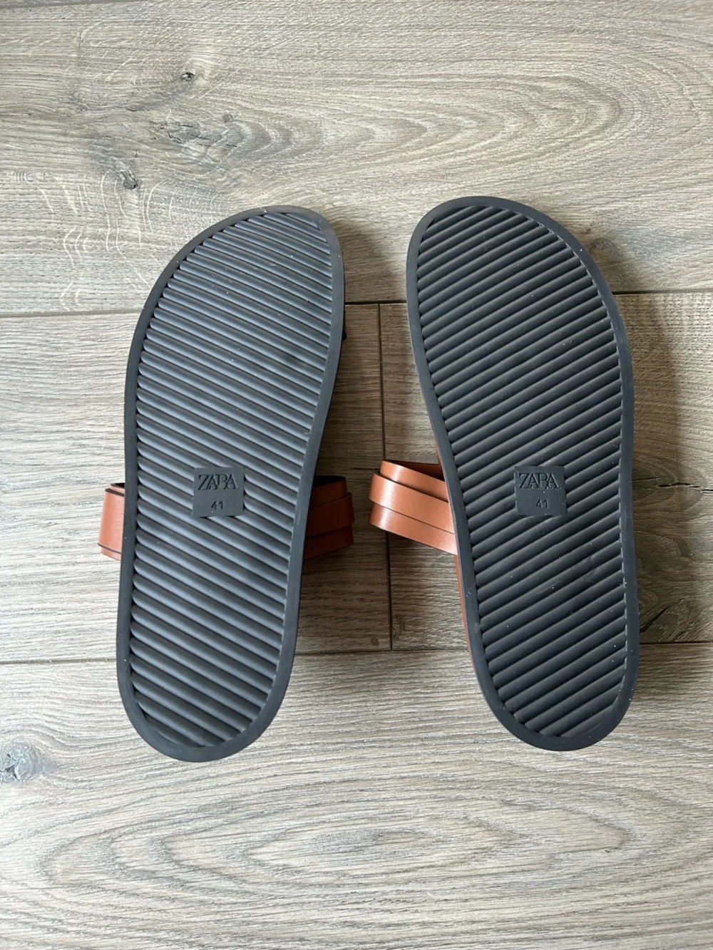 Zara Brown Double Strap Sandals / Slides with Gold Buckles Size 41 - Picture 6 of 8